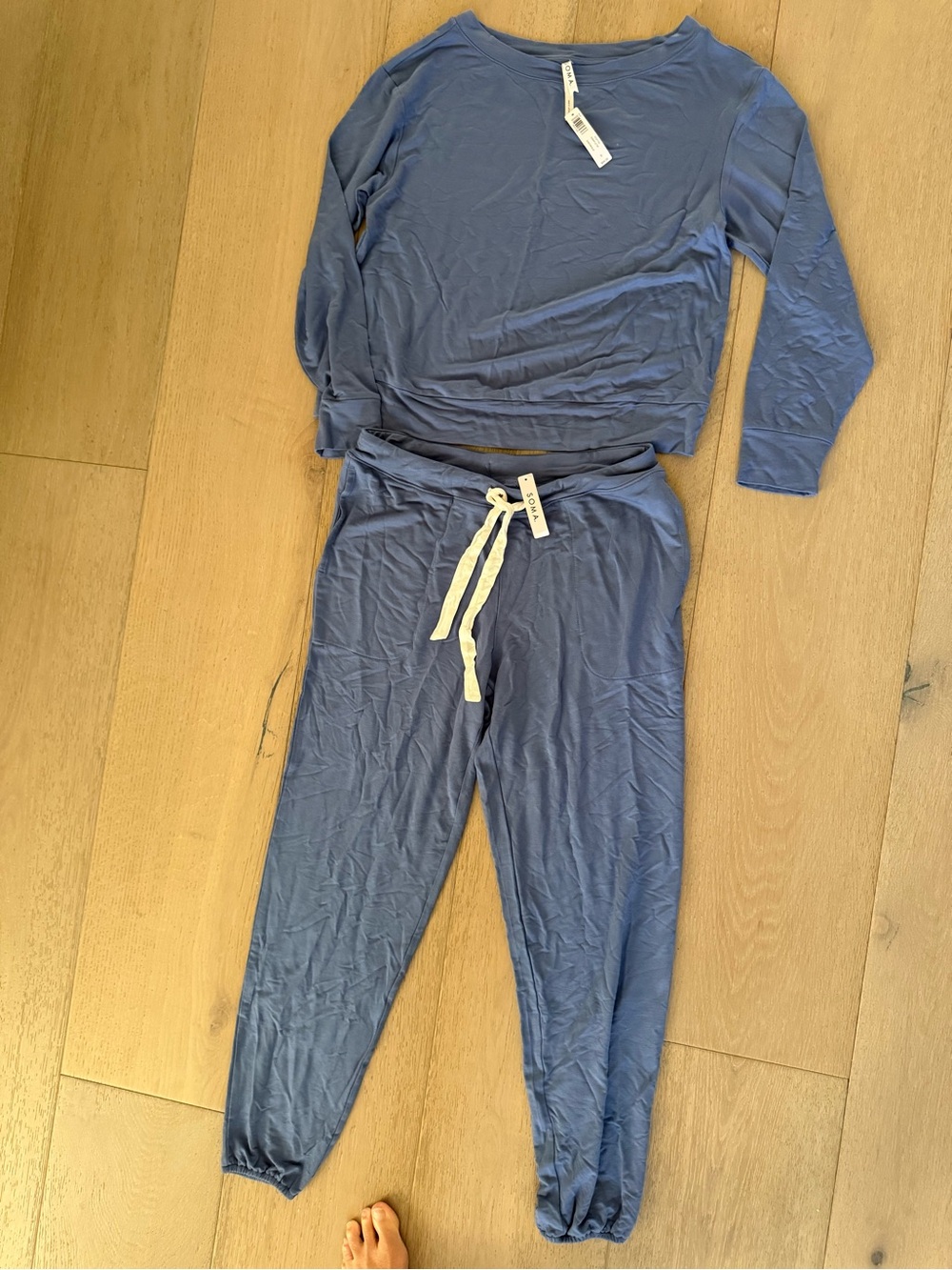 Soma Slate Blue Long Sleeve Top & Drawstring Jogger Pajama Set